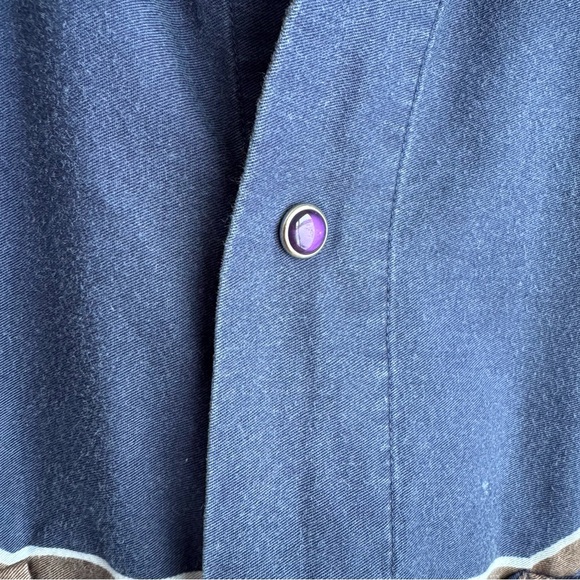 Vintage 90s Aztec Print Pearl Snap Shirt Mens L White Blue Western Ranch Rodeo - Picture 4 of 12